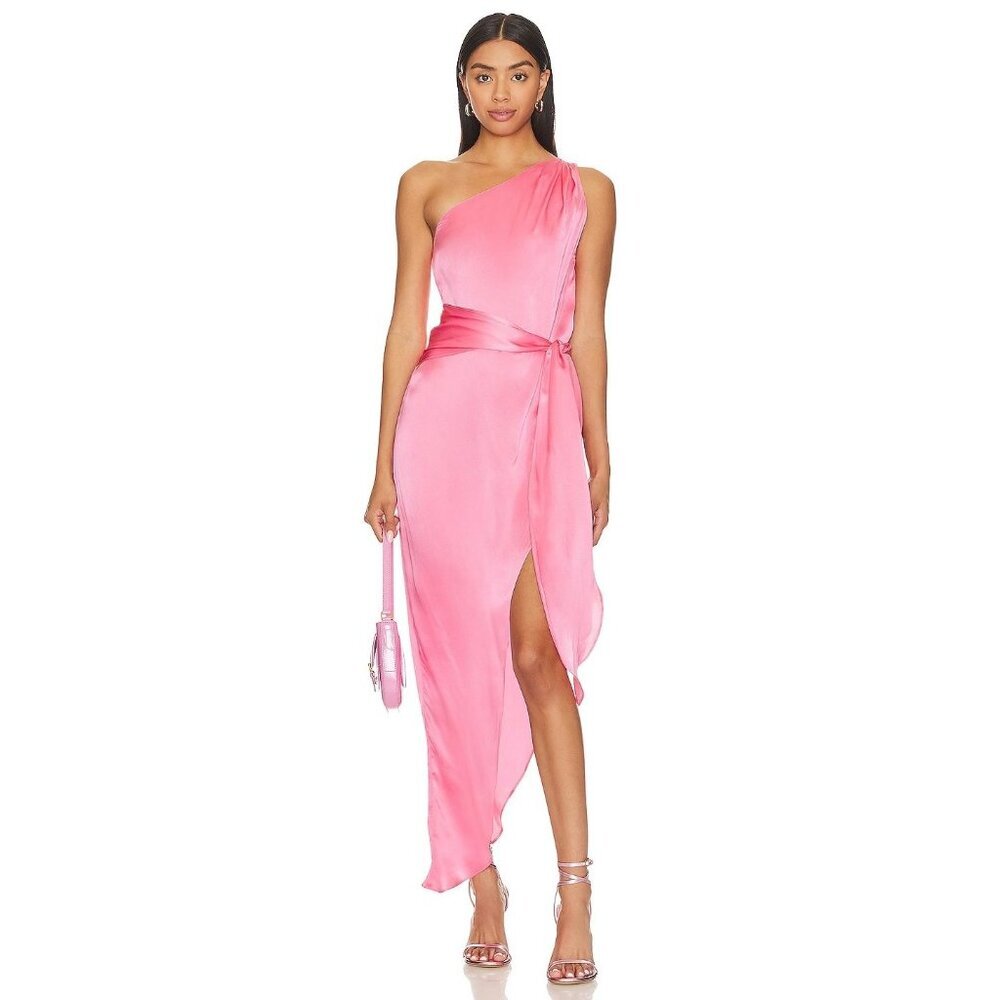 Amanda Uprichard Palmira Maxi Dress in Cerise XSmall New Womens Silk Midi Satin
